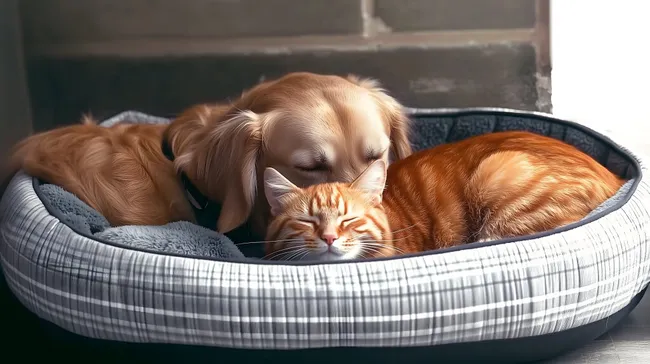 Haustiere in gemütlichem Schlafkörbchen