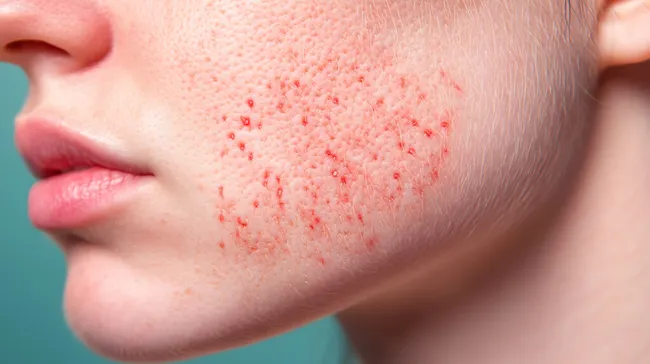 Hautirritation durch Akne im Nahaufnahme-Porträt