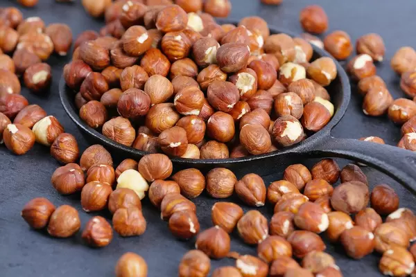 Hazelnuts in pan, close-up view (Flip 2019)
