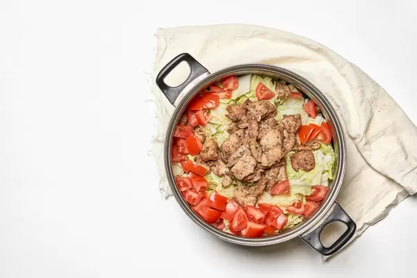 Healthy and delicious food with chicken meat and vegetables