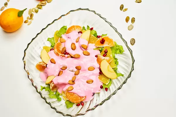 Healthy breakfast with fruits and yogurt