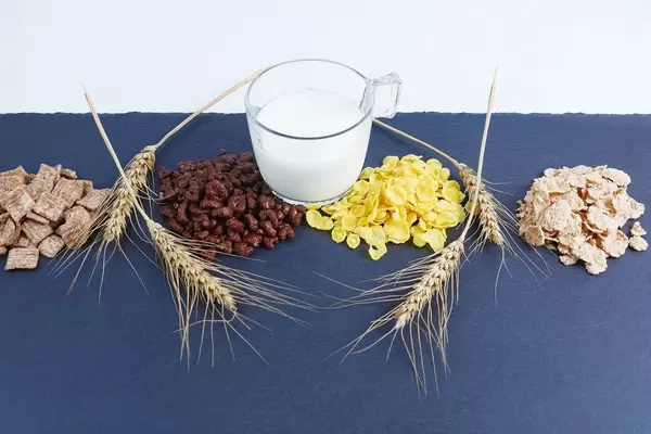 Healthy cereal and milk breakfast, wheat ear (Flip 2019)