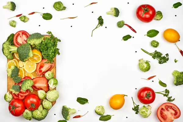 Healthy detoxing meal ingredients with copy space