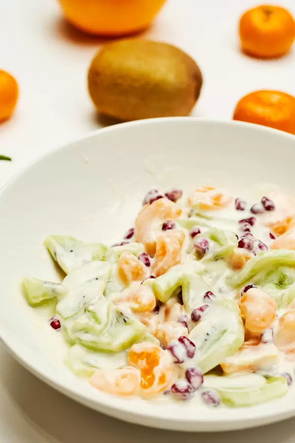 Healthy dieting with mixed fruits and yogurt