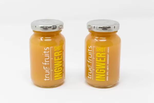 Healthy energy boosters: the ginger shots made by German brand true fruits with ginger, apple, lime