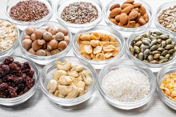 Healthy food ingredients in glass bowls (Flip 2019)