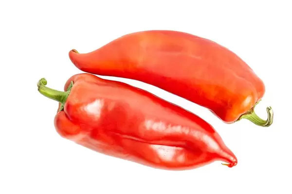 Healthy fresh raw Red Paprika isolated on white background (Flip 2019)