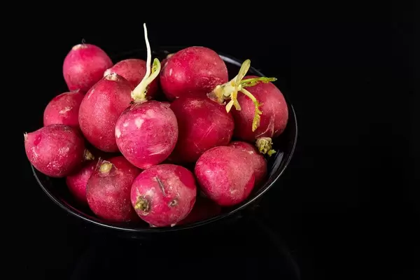 Healthy Fresh Red Radishes above black background (Flip 2019)