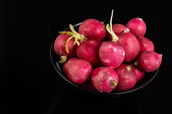 Healthy Fresh Red Radishes above black background