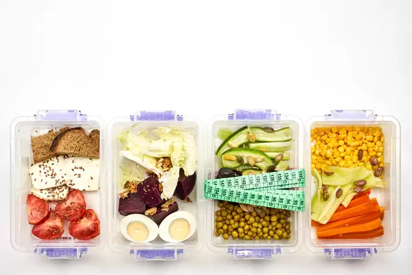 Healthy meals with organic ingredients in lunchboxes