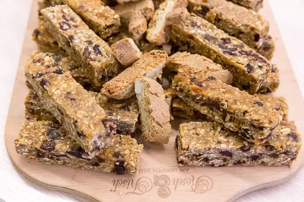 Healthy muesli bars and nut biscuits as snacks and for dessert at AXA Barcamp OMWest19 n Cologne, Germany