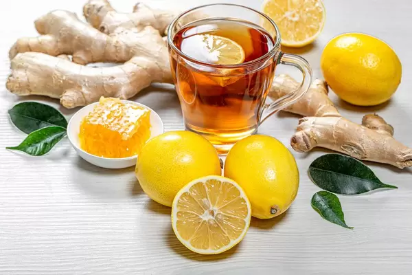 Healthy natural green tea with ginger root, honey and lemons