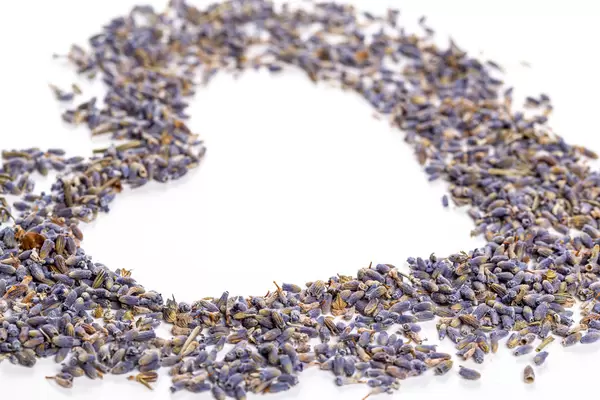 Heart made from dried lavender flowers, close-up