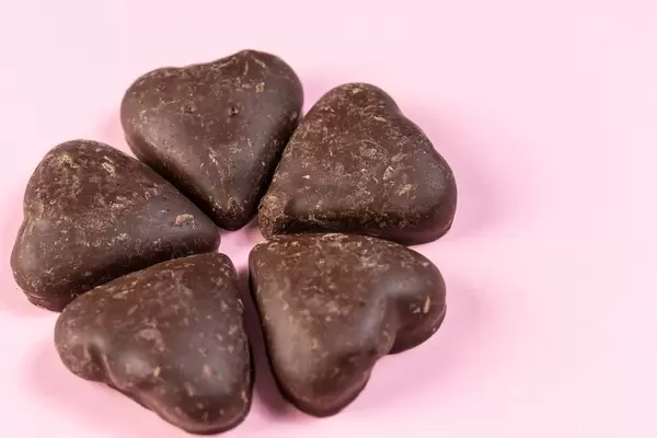 Heart shaped Chocolate on the pink background (Flip 2019)