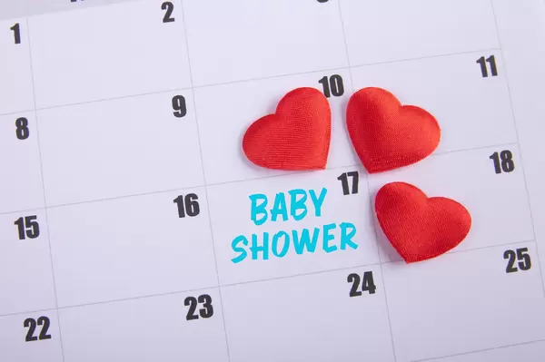 Hearts and Baby Shower text on the calendar