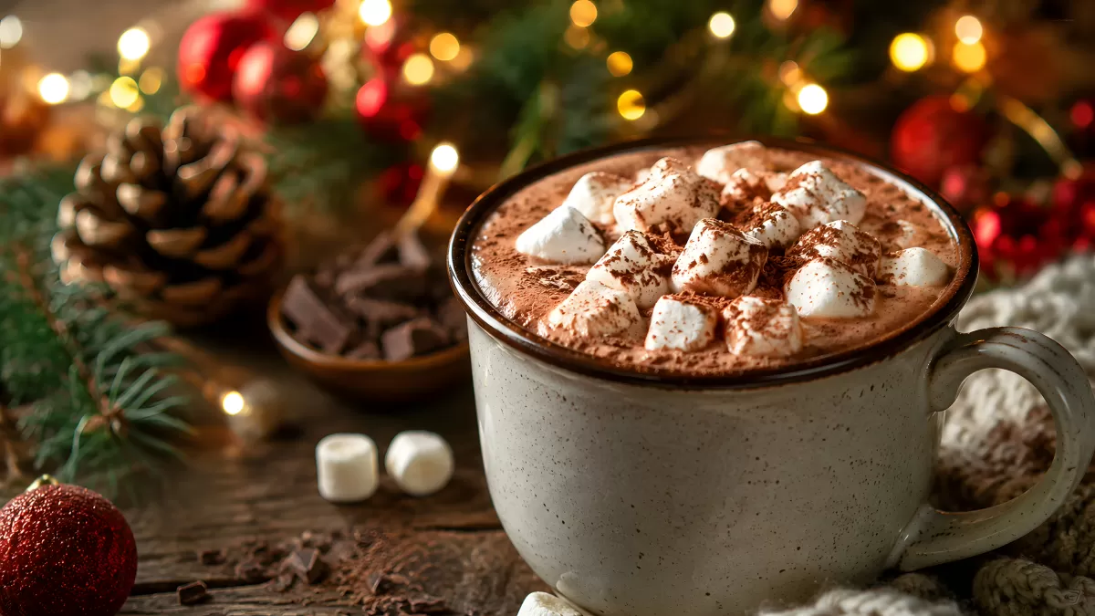 Heiße Schokolade mit Marshmallows zur Weihnachtszeit