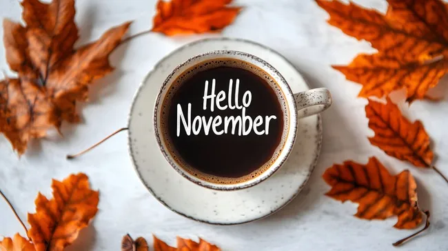 Heißer Kaffee im Herbst mit Ahornlaub