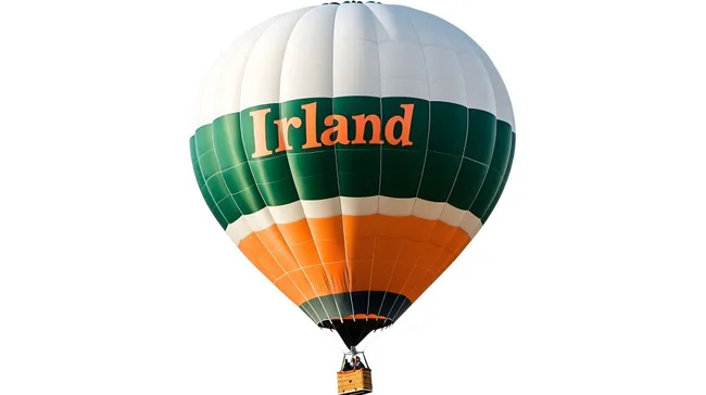Heißluftballon in irischen Nationalfarben mit 'Irland'-Schriftzug