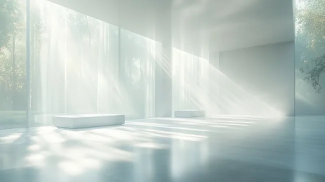 Helle, moderne Innenraumszene mit großen Fenstern