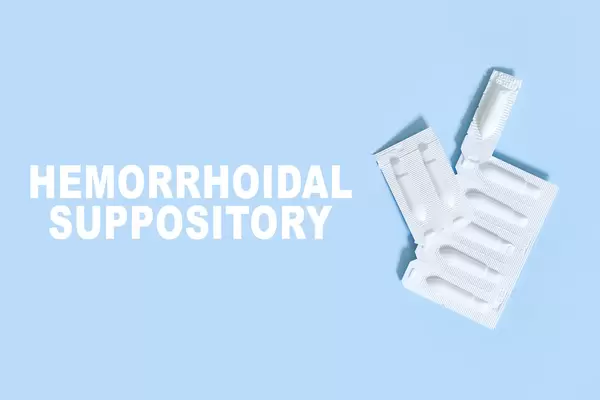 Hemorrhoidal suppositories on bright blue background
