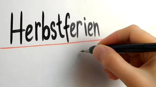 Herbstferien-Schriftzug mit roter Linie