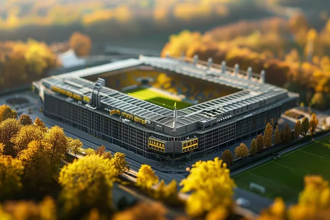 Herbstlandschaft mit modernem Fußballstadion