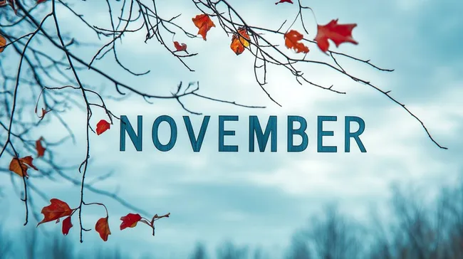 Herbstliche Äste mit leuchtenden Blättern im November