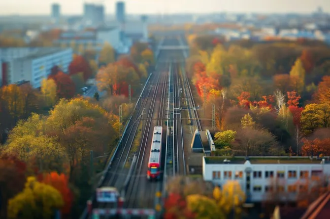 Herbstliche Bahngleise im Tilt-Shift-Effekt