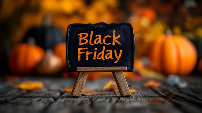 Herbstliche Black Friday Werbetafel mit Kürbissen