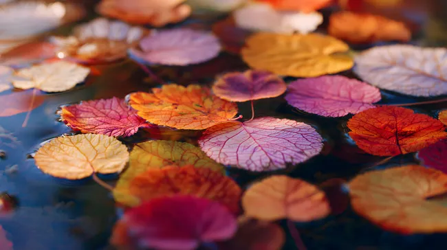 Herbstliche Blätter auf Wasseroberfläche