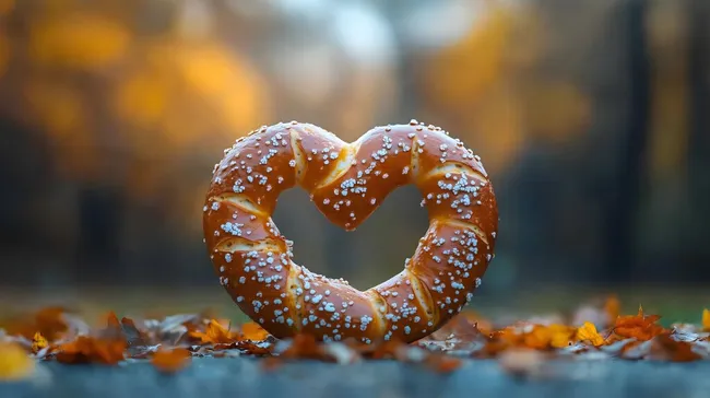 Herbstliche Herzbrezel auf Blättern