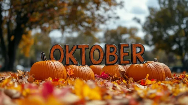Herbstliche Kürbisse mit Oktober-Schriftzug