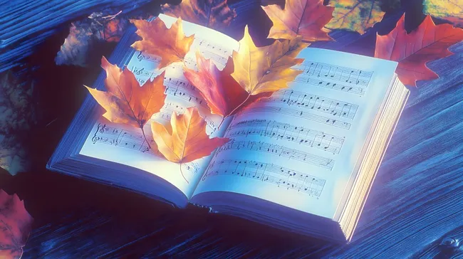 Herbstliche Musiknotizen mit bunten Ahornblättern