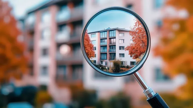 Herbstliche Stadtansicht mit Mehrfamilienhaus