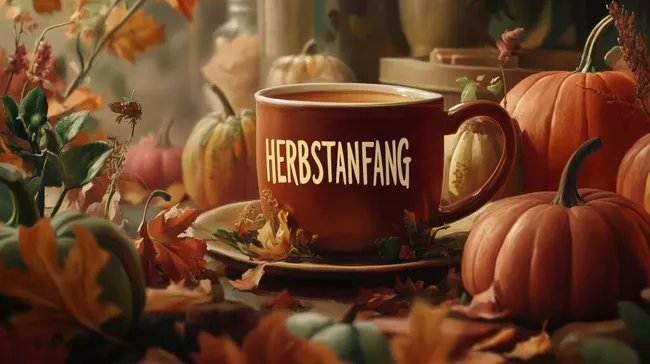 Herbstliche Szenerie mit Kaffeebecher und Kürbissen