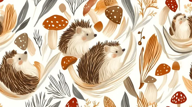 Herbstliche Waldszene mit Igeln und Pilzen