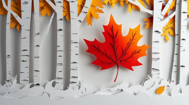 Herbstliche Waldszene mit rotem Ahornblatt