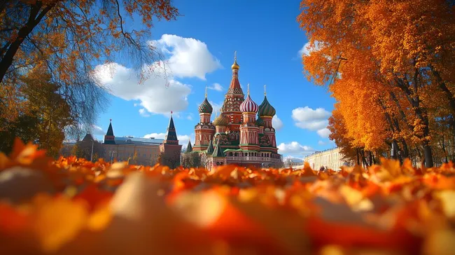 Herbstlicher Blick auf die Basilius-Kathedrale in Moskau