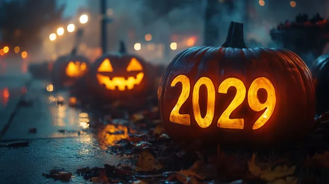 Herbstliches 2029-Kürbislicht in dunkler Atmosphäre