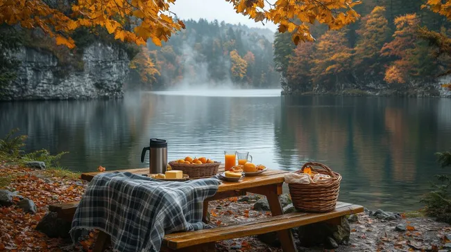Herbstliches Picknick am idyllischen See