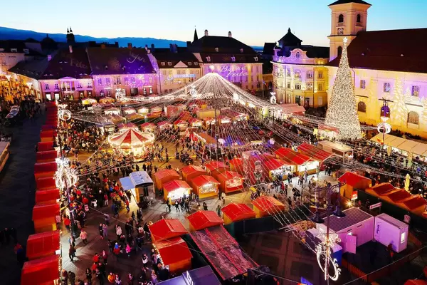 Hermannstädter Weihnachtsmarkt Luftaufnahme