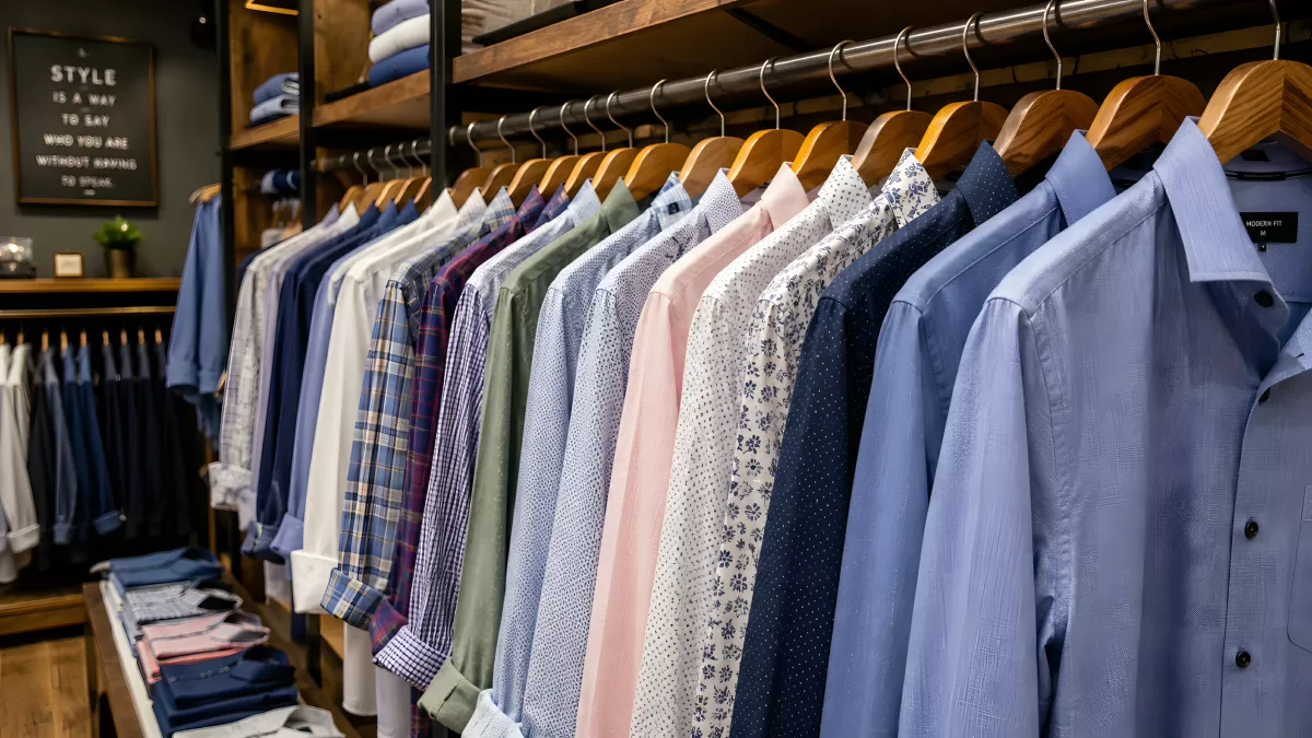 Herrenhemden in verschiedenen Farben im Modegeschäft