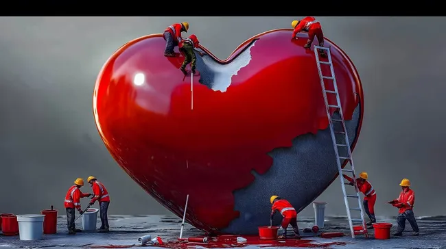 Herz als gigantische Baustelle - Konzept für Liebe und Reparatur