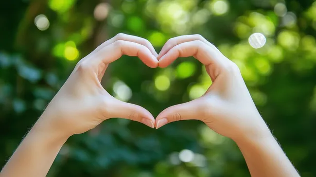 Herz aus Händen vor Naturkulisse