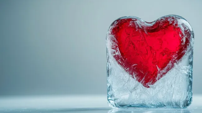Herz eingefroren in klarem Eisblock