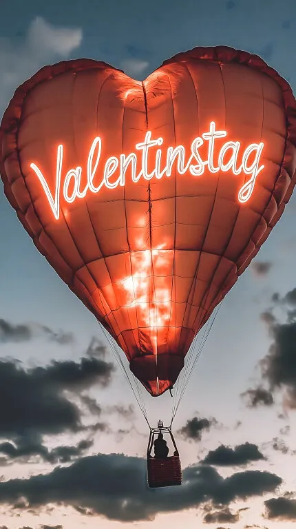 Herz-Heißluftballon im malerischen Nachthimmel