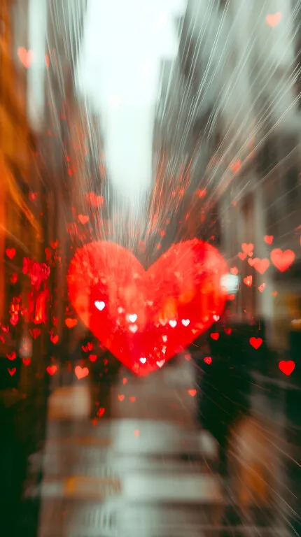 Herz-Silhouette in unscharfem Stadtbild