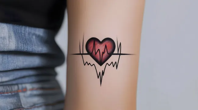 Herz-Tätowierung mit Herzschlaglinien auf der Haut