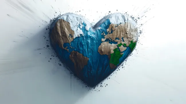 Herz-Weltkarte in abstrakter Malerei