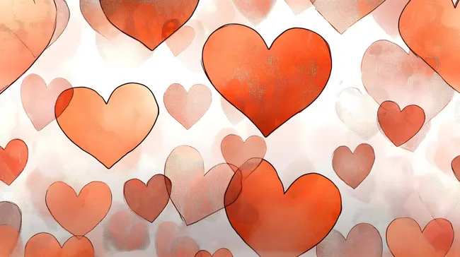 Herzen-Muster in Rot und Orange auf Weißem Hintergrund